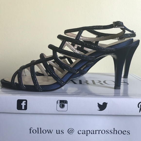 Caparros Navy Blue Satin Harmonica Evening Sandals Women’s Size 8 - Picture 4 of 12